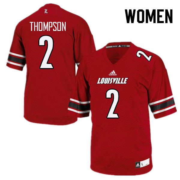 Women #2 Jadon Thompson Louisville Cardinals College Football Jerseys Stitched Sale-Red